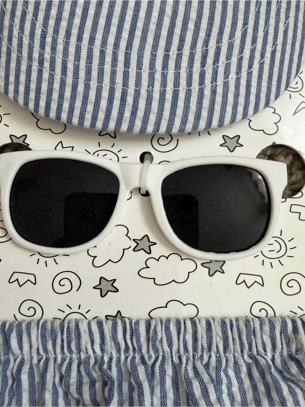 Striped Blue Baby Sun Hat and Bloomer and Sunglasses Set New Worn